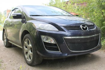 4 199 р. Защитная сетка в бампер (низ, ячейка 4х10 мм) Alfeco Премиум Mazda CX-7 ER рестайлинг (2010-2012) (Чёрная)  с доставкой в г. Горно‑Алтайск. Увеличить фотографию 3