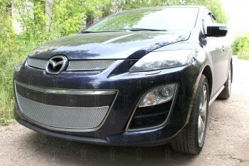 4 299 р. Защитная сетка в бампер (низ, ячейка 4х10 мм) Alfeco Премиум Mazda CX-7 ER рестайлинг (2010-2012) (Хром)  с доставкой в г. Горно‑Алтайск. Увеличить фотографию 3