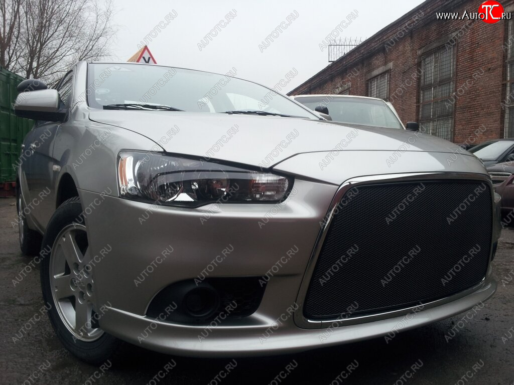 5 999 р. Защитная сетка в бампер (ячейка 3х7 мм) Alfeco Стандарт Mitsubishi Lancer 10 седан рестайлинг (2011-2017) (Чёрная)  с доставкой в г. Горно‑Алтайск