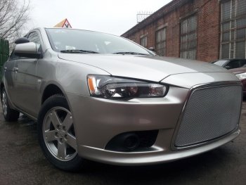 5 999 р. Защитная сетка в бампер (ячейка 3х7 мм) Alfeco Стандарт Mitsubishi Lancer 10 седан рестайлинг (2011-2017) (Хром)  с доставкой в г. Горно‑Алтайск. Увеличить фотографию 3