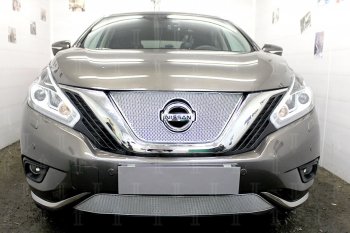 Защитная сетка в бампер (низ, ячейка 4х10 мм) Стрелка11 Премиум Nissan Murano 3 Z52 дорестайлинг (2015-2022)  (Хром)