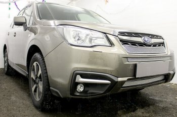 3 999 р. Защитная сетка в бампер (низ, ячейка 4х10 мм) Стрелка11 Премиум Subaru Forester SJ рестайлинг (2016-2019) (Хром)  с доставкой в г. Горно‑Алтайск. Увеличить фотографию 2