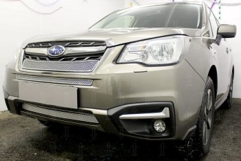 3 999 р. Защитная сетка в бампер (низ, ячейка 4х10 мм) Стрелка11 Премиум Subaru Forester SJ рестайлинг (2016-2019) (Хром)  с доставкой в г. Горно‑Алтайск. Увеличить фотографию 3