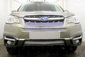 Защитная сетка в бампер (середина, ячейка 4х10 мм) Стрелка11 Премиум Subaru Forester SJ рестайлинг (2016-2019)  (Хром)