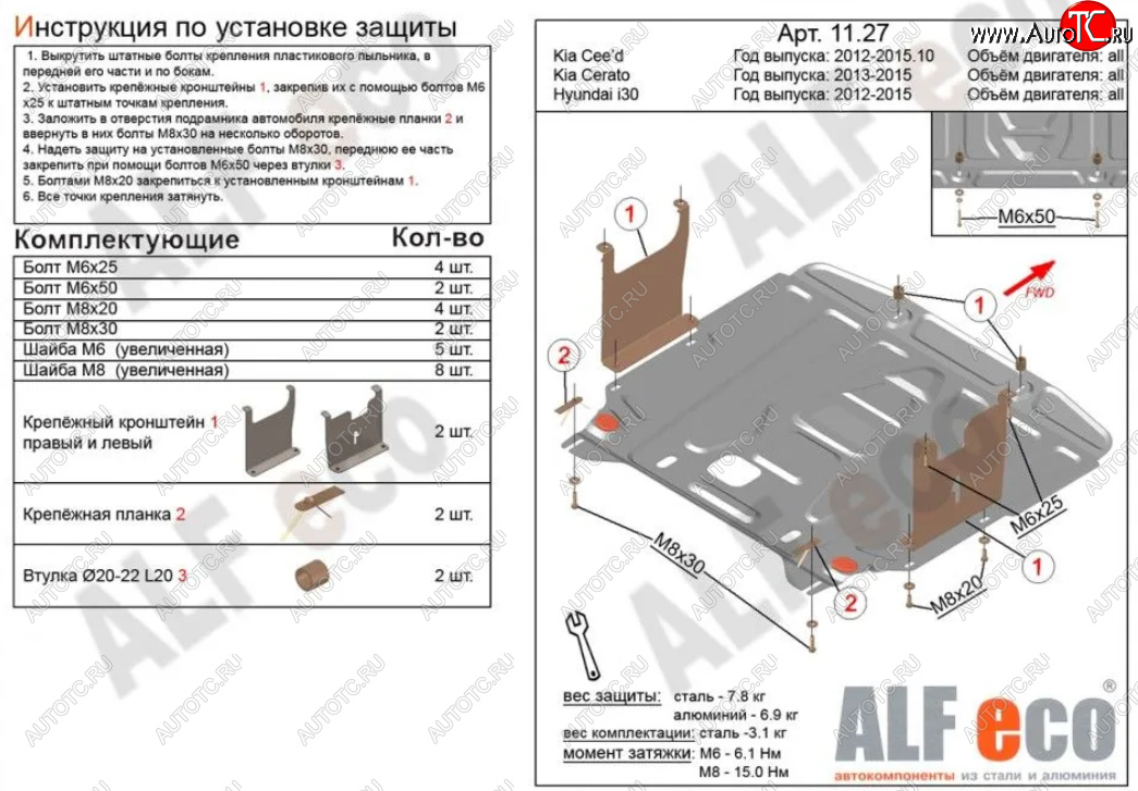 5 449 р. Защита картера двигателя и КПП Alfeco  KIA Cerato  3 YD (2013-2016) дорестайлинг седан (Сталь 2 мм)  с доставкой в г. Горно‑Алтайск