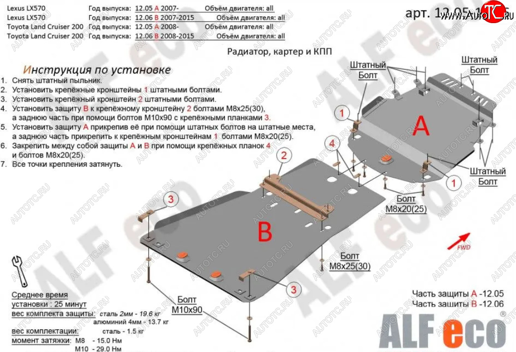 9 999 р. Защита картера, радиатора и КПП (V-5,7, 2 части) Alfeco  Lexus LX570  J200 (2007-2015) дорестайлинг, 1-ый рестайлинг (Сталь 2 мм)  с доставкой в г. Горно‑Алтайск