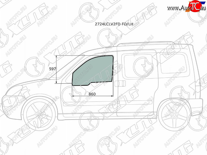 2 699 р. Стекло боковое опускное (Спереди Слева Цвет зеленый) Citroen Berlingo 96-12  Peugeot Partner 96-1 XYG 2724LCLV2FD FD/LH  с доставкой в г. Горно‑Алтайск