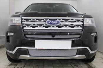 Защитная сетка в бампер (верх, 2 части, ячейка 3х7 мм) Alfeco Стандарт Ford Explorer U625 5 дв. (2019-2025) ()