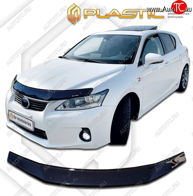 2 079 р. Дефлектор капота CA-Plastic  Lexus CT200h  A10 (2011-2013) дорестайлинг (classic черный, с надписью)  с доставкой в г. Горно‑Алтайск