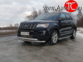 29 599 р. Защита передняя нижняя двойная 76,1*75 мм ТСС Тюнинг Ford Explorer U502 1-ый рестайлинг, 5 дв. (2015-2018) (нержавейка)  с доставкой в г. Горно‑Алтайск