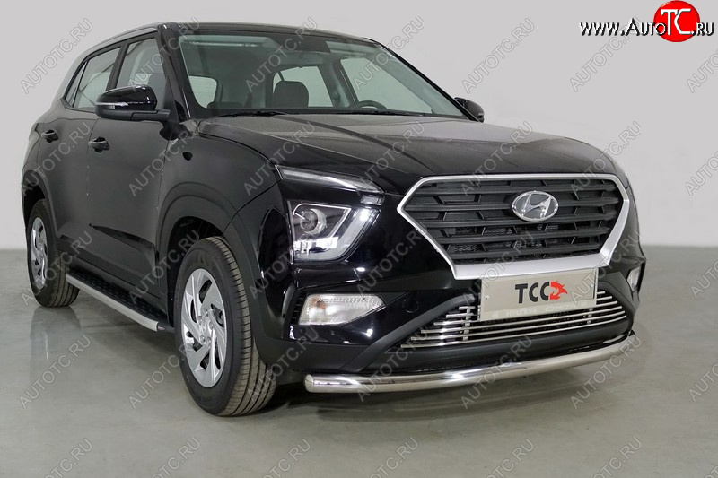 21 599 р. Защита переднего бампера нижняя d60,3 мм ТСС Тюнинг Hyundai Creta SU (2020-2022) (нержавейка)  с доставкой в г. Горно‑Алтайск