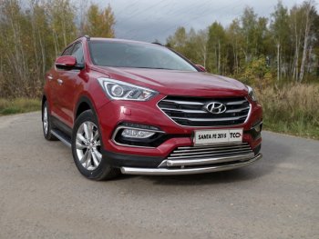 Защита переднего бампера нижняя двойная 60,3*50,8 мм Premium ТСС Тюнинг Hyundai Santa Fe DM рестайлинг (2015-2019)  (нержавейка)