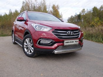 Защита передняя нижняя овальная короткая 75х42 мм Premium ТСС Тюнинг Hyundai Santa Fe DM рестайлинг (2015-2019)  (нержавейка)