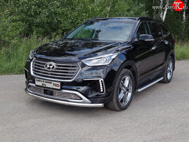 19 999 р. Пороги алюминиевые с пластиковой накладкой ТСС Тюнинг  Hyundai Grand Santa Fe  1 DM (2016-2018) рестайлинг (серые)  с доставкой в г. Горно‑Алтайск