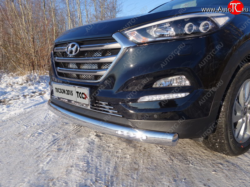 43 849 р. Защита передняя нижняя овальная с ДХО 75х42 мм ТСС Тюнинг  Hyundai Tucson  TL (2015-2018) дорестайлинг (нержавейка)  с доставкой в г. Горно‑Алтайск