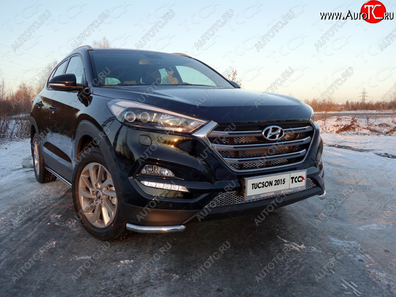 12 299 р. Защита переднего бампера уголки 42,4 мм ТСС тюнинг Hyundai Tucson TL дорестайлинг (2015-2018) (нержавейка)  с доставкой в г. Горно‑Алтайск