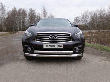 Защита переднего бампера нижняя двойная с ДХО 75*75 мм ТСС Тюнинг INFINITI QX70 S51 (2013-2020)  (нержавейка)