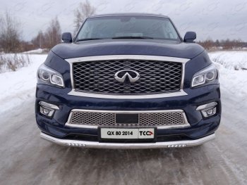 Защита переднего бампера нижняя с ходовыми огнями 76,1 мм ТСС Тюнинг INFINITI QX80 Z62 1-ый рестайлинг (2014-2018)  (нержавейка)