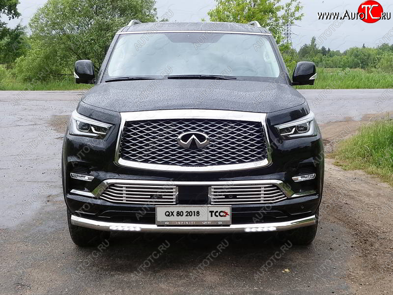 46 749 р. Защита переднего бампера нижняя с ДХО 76,1 мм ТСС Тюнинг INFINITI QX80 Z62 2-ой рестайлинг (2018-2024) (нержавейка)  с доставкой в г. Горно‑Алтайск