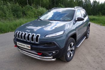 Защита переднего бампера (Trailhawk, двойная 60,3/60,3 мм) ТСС Тюнинг Jeep Cherokee KL дорестайлинг (2014-2017)  (нержавейка)