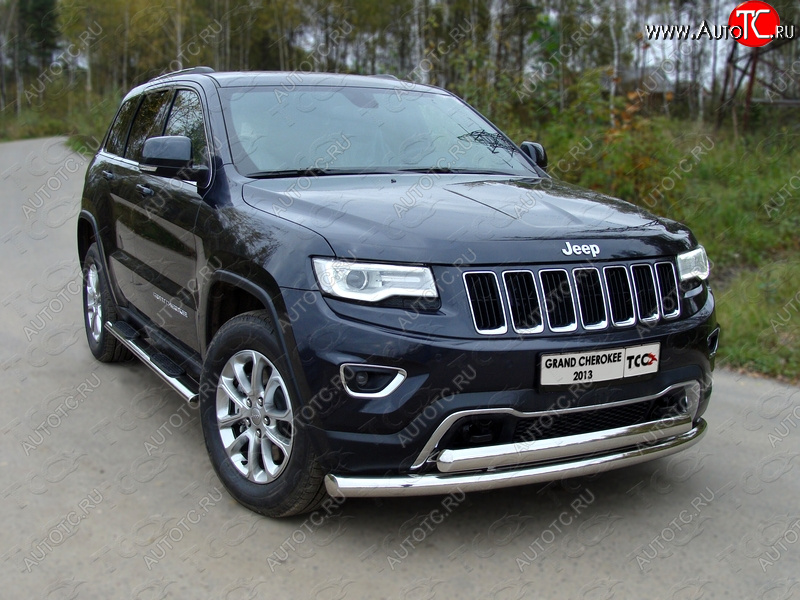 29 449 р. Защита передняя нижняя двойная 76,1*75 мм Тюнинг  Jeep Grand Cherokee  WK2 (2013-2018) 1-ый рестайлинг (нержавейка)  с доставкой в г. Горно‑Алтайск