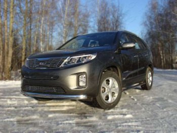 20 699 р. Защита переднего бампера овальная 75х42 мм ТСС тюнинг KIA Sorento XM рестайлинг (2012-2015) (нержавейка)  с доставкой в г. Горно‑Алтайск. Увеличить фотографию 1