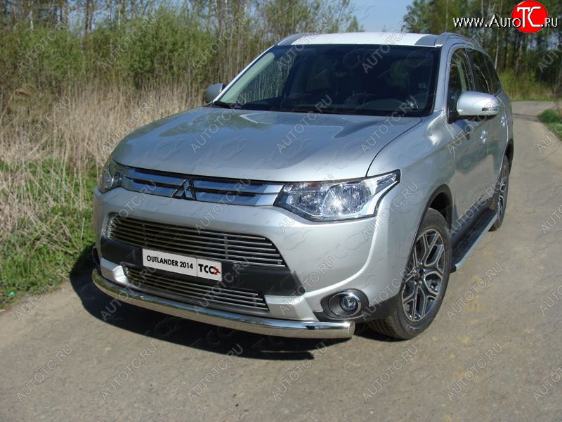 20 899 р. Защита переднего бампера нижняя овальная 75*42 мм ТСС Тюнинг  Mitsubishi Outlander  GF (2014-2016) 1-ый рестайлинг (нержавейка)  с доставкой в г. Горно‑Алтайск