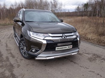 Защита передняя нижняя короткая с ходовыми огнями 60,3 мм ТСС Тюнинг Mitsubishi (Митсубиси) Outlander (Аутлэндэр)  GF (2015-2018) GF 2-ой рестайлинг ()