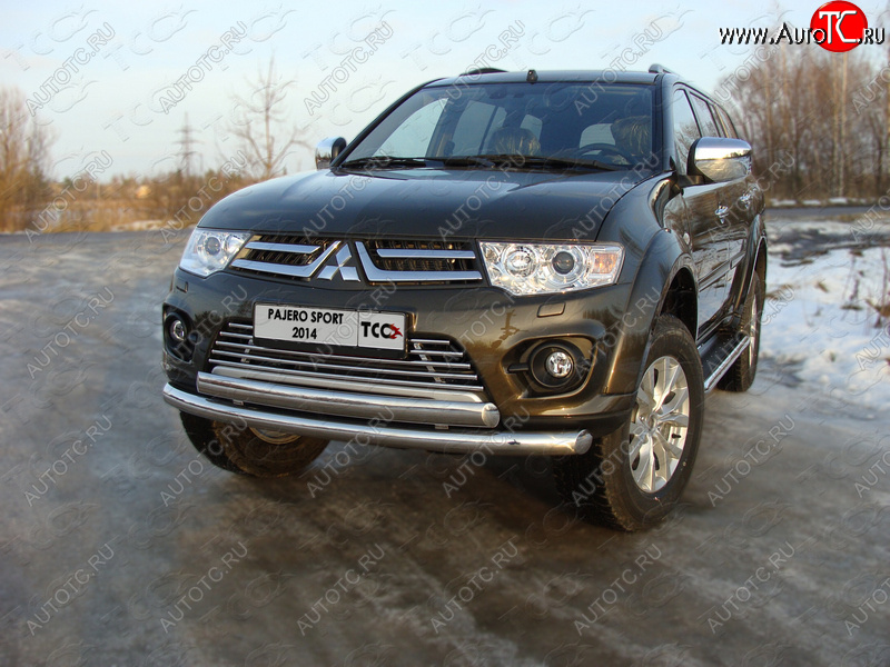 24 949 р. Защита передняя нижняя двойная 76,1*75 мм ТСС Тюнинг  Mitsubishi Pajero Sport  PB (2013-2017) рестайлинг (нержавейка)  с доставкой в г. Горно‑Алтайск