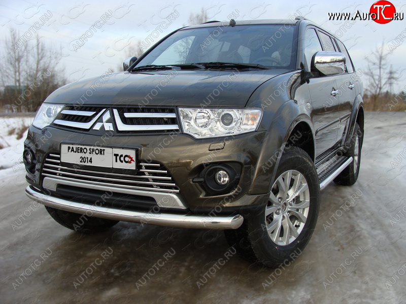 18 699 р. Защита переднего бампера нижняя 76,1 мм ТСС Тюнинг Mitsubishi Pajero Sport PB рестайлинг (2013-2017) (нержавейка)  с доставкой в г. Горно‑Алтайск