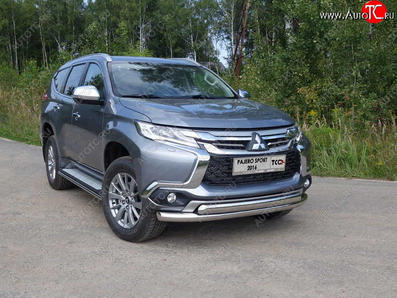 26 499 р. Защита передняя нижняя двойная 76,1*75 мм ТСС Тюнинг  Mitsubishi Pajero Sport  QE (2015-2021) дорестайлинг (нержавейка)  с доставкой в г. Горно‑Алтайск