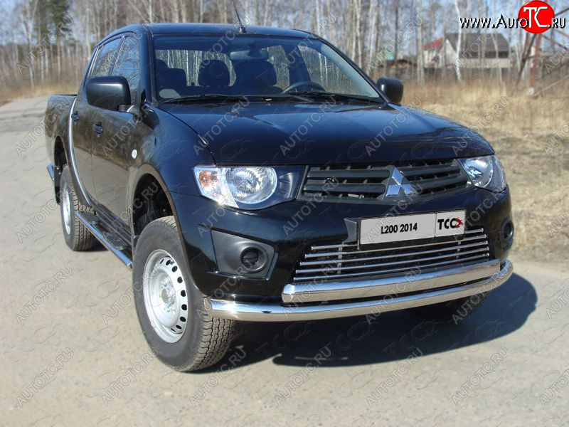 23 549 р. Защита передняя нижняя двойная 76*75 мм Long ТСС Тюнинг  Mitsubishi L200  4 (2013-2016)  рестайлинг (нержавейка)  с доставкой в г. Горно‑Алтайск