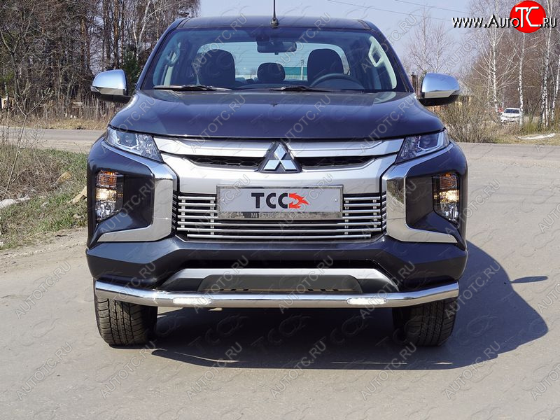 34 899 р. Защита переднего бампера нижняя с ДХО 76,1 мм ТСС Тюнинг Mitsubishi L200 5 KK,KL рестайлинг (2018-2022) (нержавейка)  с доставкой в г. Горно‑Алтайск