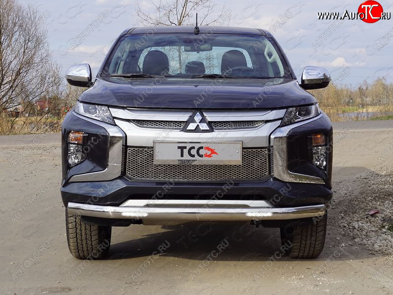 39 899 р. Защита передняя нижняя овальная с ДХО 75х42 мм ТСС Тюнинг  Mitsubishi L200  5 KK,KL (2018-2022) рестайлинг (нержавейка)  с доставкой в г. Горно‑Алтайск