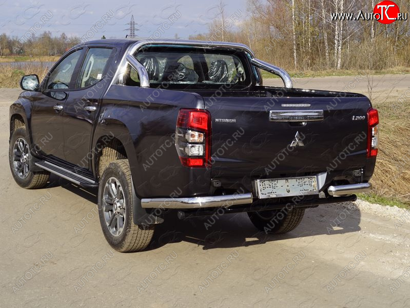 29 449 р. Защита задняя (уголки, нержавейка 76,1 мм, на автомобиль без бампера) ТСС Тюнинг  Mitsubishi L200  5 KK,KL (2018-2022) рестайлинг  с доставкой в г. Горно‑Алтайск