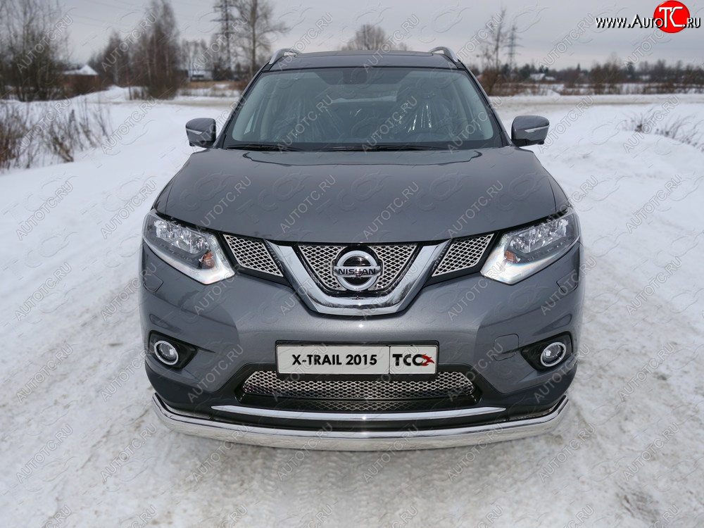 24 999 р. Защита переднего бампера нижняя овальная 75х42 мм ТСС Тюнинг Nissan X-trail 3 T32 дорестайлинг (2013-2018) (нержавейка)  с доставкой в г. Горно‑Алтайск