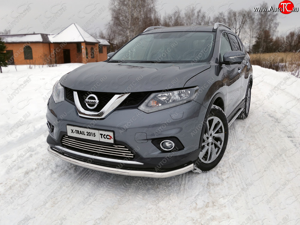 21 799 р. Защита передняя нижняя длинная 60,3 мм ТСС Тюнинг  Nissan X-trail  3 T32 (2013-2018) дорестайлинг (нержавейка)  с доставкой в г. Горно‑Алтайск