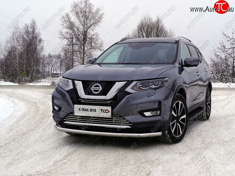 22 999 р. Защита переднего бампера нижняя d60,3 мм ТСС Тюнинг  Nissan X-trail  3 T32 (2017-2022) рестайлинг (нержавейка)  с доставкой в г. Горно‑Алтайск