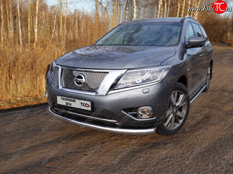 24 949 р. Защита переднего бампера нижняя d76,1 мм ТСС Тюнинг Nissan Pathfinder R52 дорестайлинг (2012-2017) (нержавейка)  с доставкой в г. Горно‑Алтайск