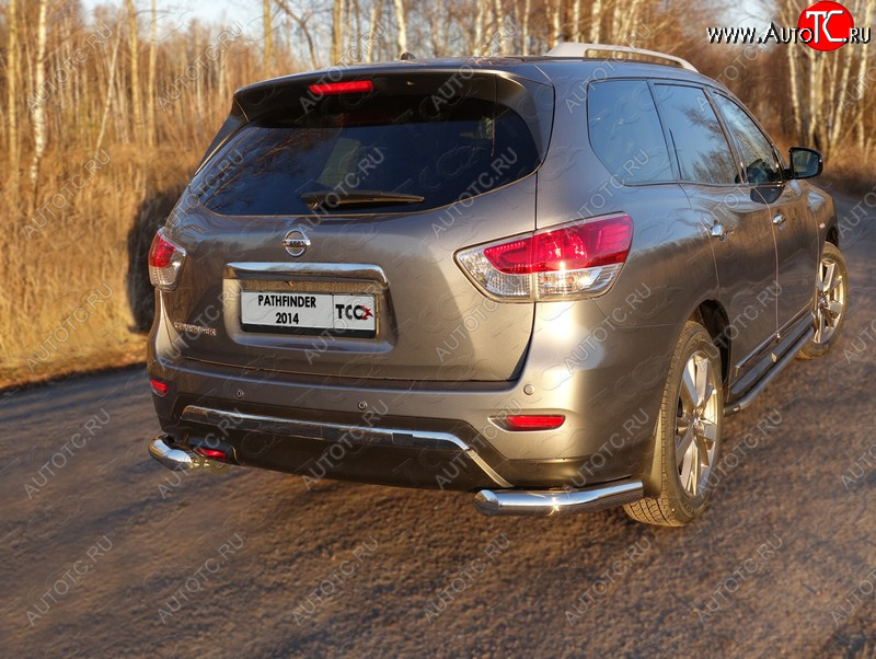 23 549 р. Защита задняя (уголки, нержавейка 76,1 мм) ТСС Тюнинг  Nissan Pathfinder  R52 (2012-2017) дорестайлинг  с доставкой в г. Горно‑Алтайск