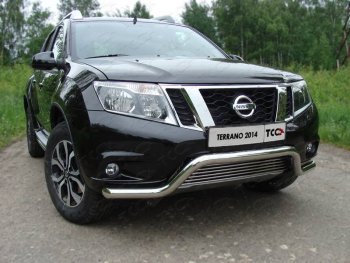 Защита переднего бампера кенгурин с решеткой 60,3*12 мм ТСС Тюнинг Nissan Terrano D10 дорестайлинг (2013-2016)  (нержавейка)