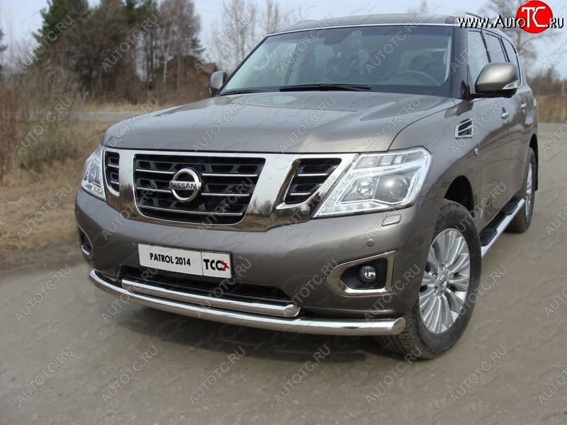 38 949 р. Защита передняя нижняя двойная 76,1*60,3 мм Тюнинг  Nissan Patrol  6 (2014-2017) Y62 рестайлинг (нержавейка)  с доставкой в г. Горно‑Алтайск