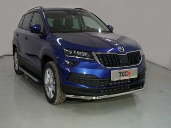 Защита переднего бампера нижняя d42,4 мм ТСС Тюнинг Skoda Karoq NU7 рестайлинг (2020-2024)  (нержавейка)