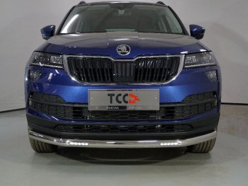 Защита переднего бампера нижняя с ДХО 60,3 мм ТСС Тюнинг Skoda (Шкода) Karoq (Карог)  NU7 (2020-2024) NU7 рестайлинг  (нержавейка)