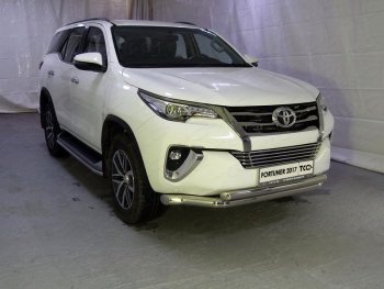 Защита передняя нижняя двойная 76,1*60,3 мм Тюнинг Toyota (Тойота) Fortuner (Фортунер)  AN160 (2015-2020) AN160 дорестайлинг  (нержавейка)