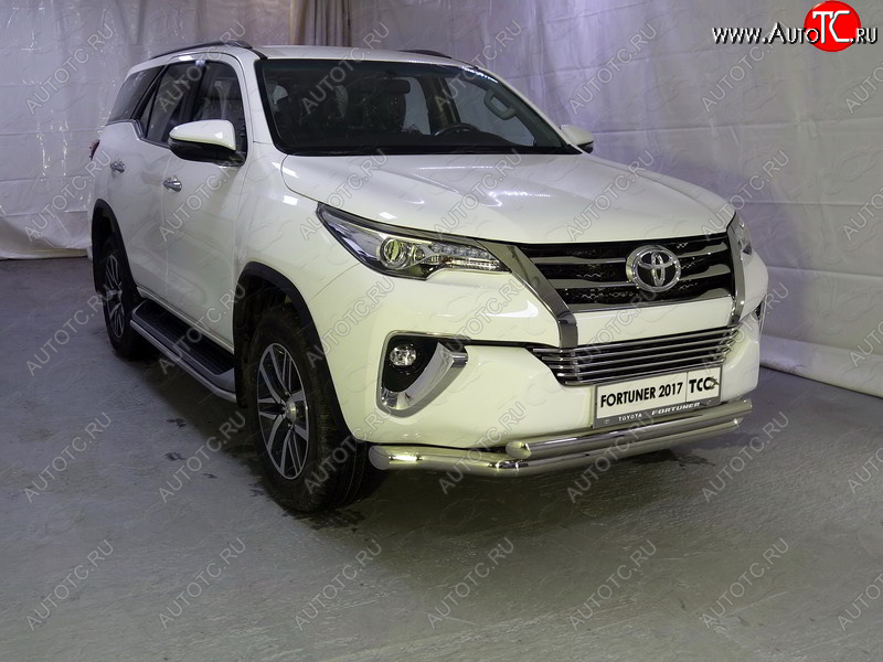 38 949 р. Защита передняя нижняя двойная 76,1*60,3 мм Тюнинг Toyota Fortuner AN160 дорестайлинг (2015-2020) (нержавейка)  с доставкой в г. Горно‑Алтайск