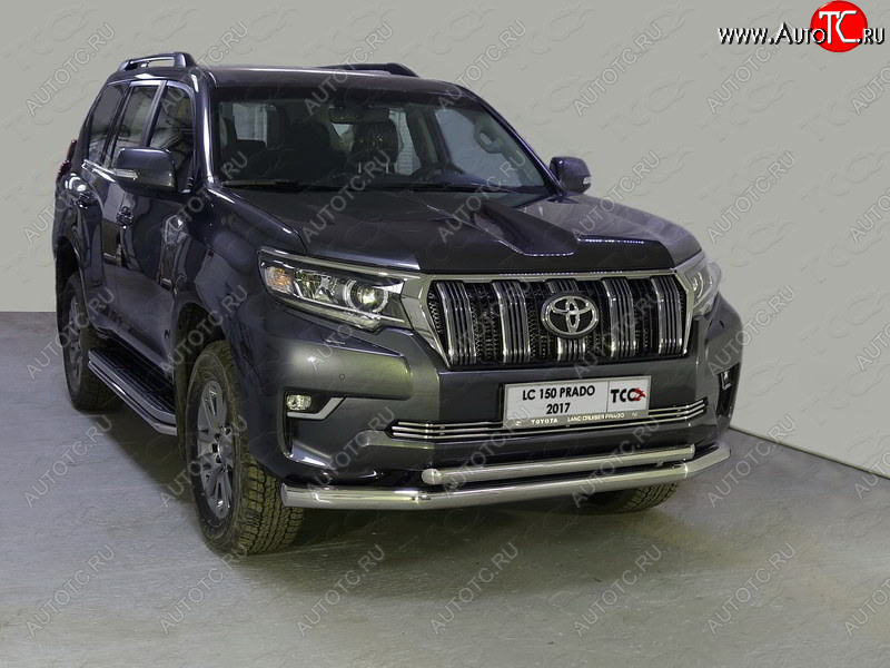 38 949 р. Защита передняя нижняя двойная 76,1*50,8 мм Тюнинг  Toyota Land Cruiser Prado  J150 (2017-2020) 2-ой рестайлинг (нержавейка)  с доставкой в г. Горно‑Алтайск