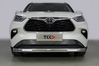 Защита передняя нижняя овальная с ДХО 75х42 мм ТСС Тюнинг Toyota (Тойота) Highlander (Хайлэндер)  XU70 (2020-2024) XU70  (нержавейка)