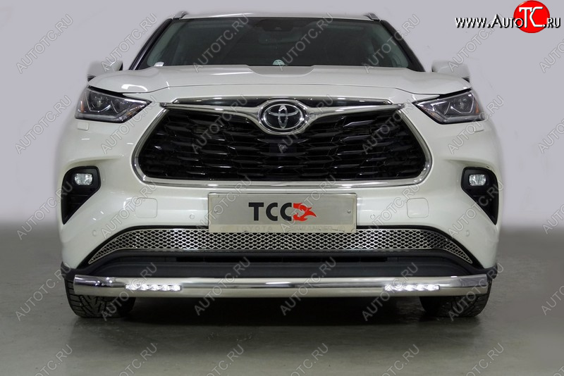 47 999 р. Защита передняя нижняя овальная с ДХО 75х42 мм ТСС Тюнинг  Toyota Highlander  XU70 (2020-2024) (нержавейка)  с доставкой в г. Горно‑Алтайск