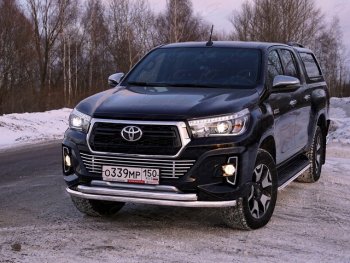 Защита переднего бампера нижняя двойная 60,3*60,3 мм ТСС Тюнинг Toyota Hilux AN120 дорестайлинг (2016-2020) ()